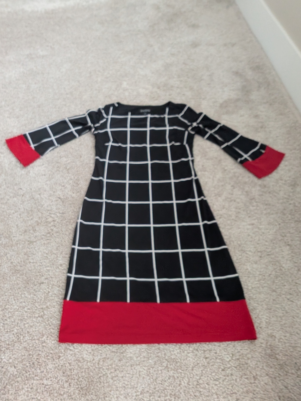 Enfocus Studio Black Windowpane Mini Dress with Red Trim